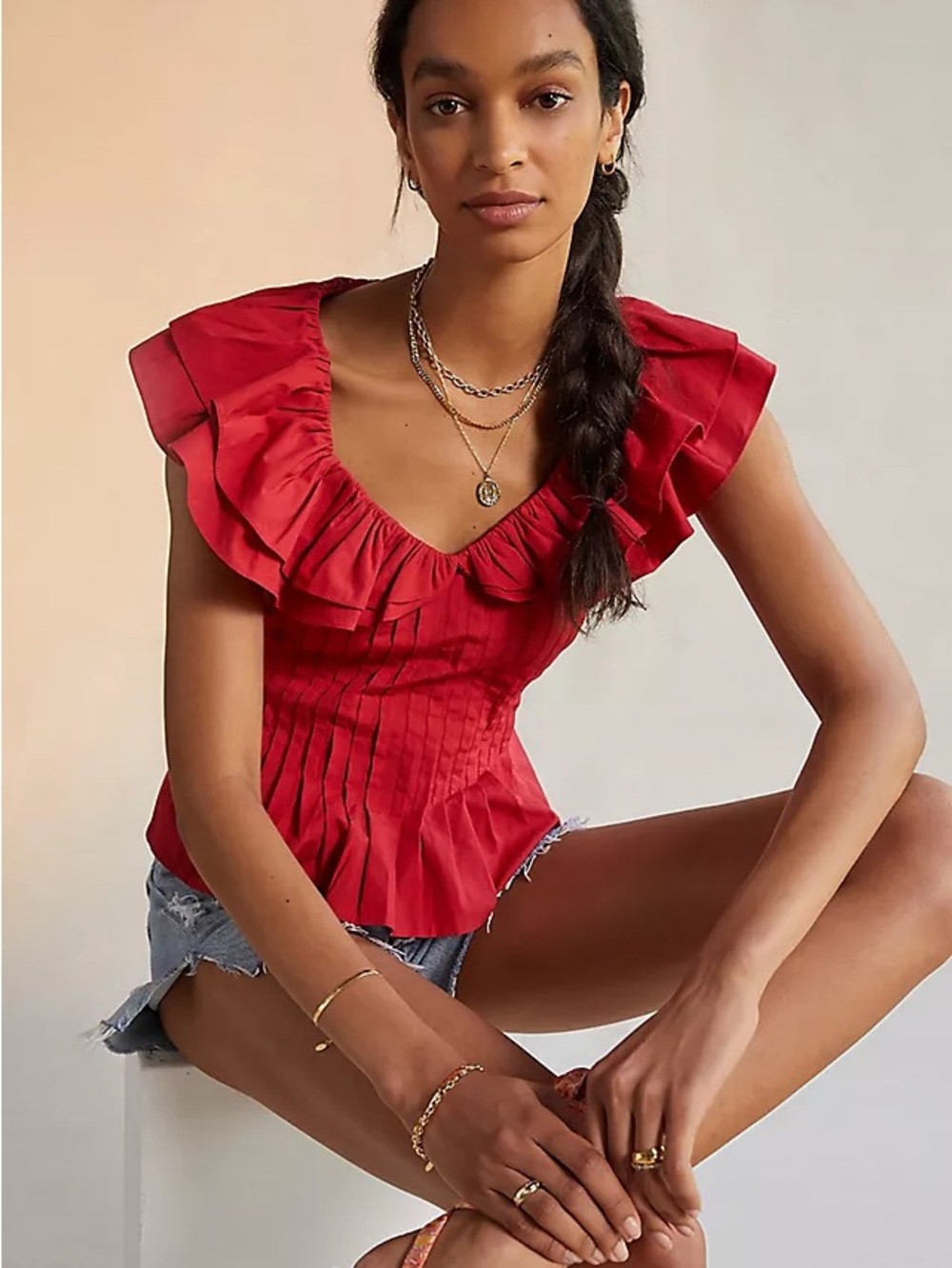 Pintucked Ruffle Blouse by Forever That Girl for Anthropologie